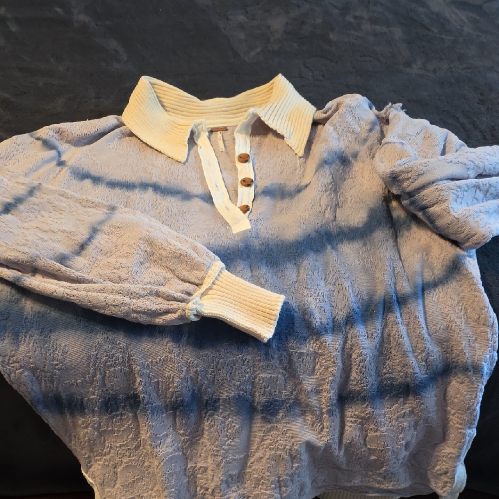 Free People Textured Sweater in Cream and Blue